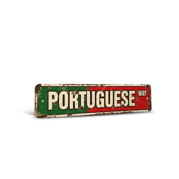 PORTUGUESE FLAG Vintage Style Rustic Street Sign – Portugal National Nation Pride Country Retro Decorative Wall Sign for Home, Bar, Garage, or Outdoor Use | 6" X 24" Plastic Road Sign