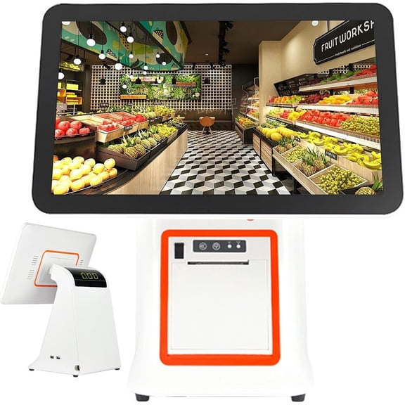 POS Cash Register, All in One Smart Touch Screen Cash Register POS with 15.6" Touch Screen, 2-Core CPU, 4GB RAM, 128GB SSD, 58MM Thermal Printer, Adjustable Angle for Retail, Restaurant