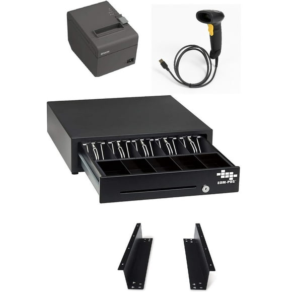 EOM-POS Square-Compatible POS Hardware Bundle: Cash Drawer, Receipt Printer, Barcode Scanner, Mounting Brackets