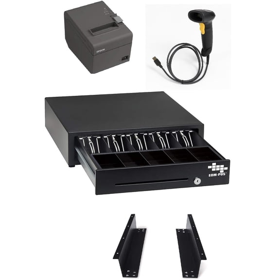 EOM-POS Square-Compatible POS Hardware Bundle: Cash Drawer, Receipt Printer, Barcode Scanner, Mounting Brackets