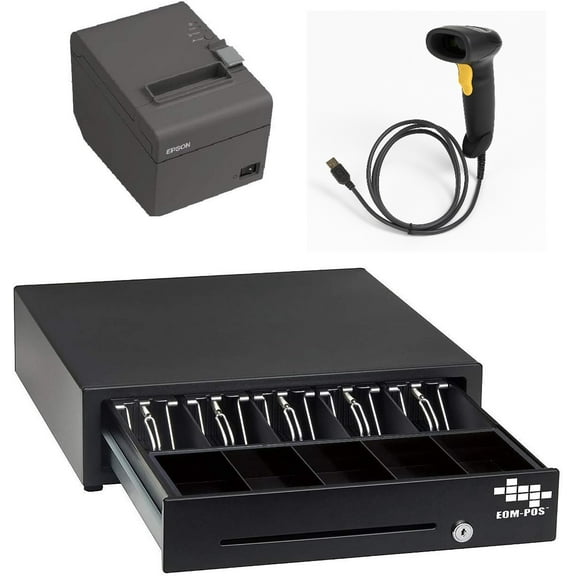EOM-POS Square-Compatible POS Hardware Bundle: Cash Drawer, Receipt Printer, Barcode Scanner