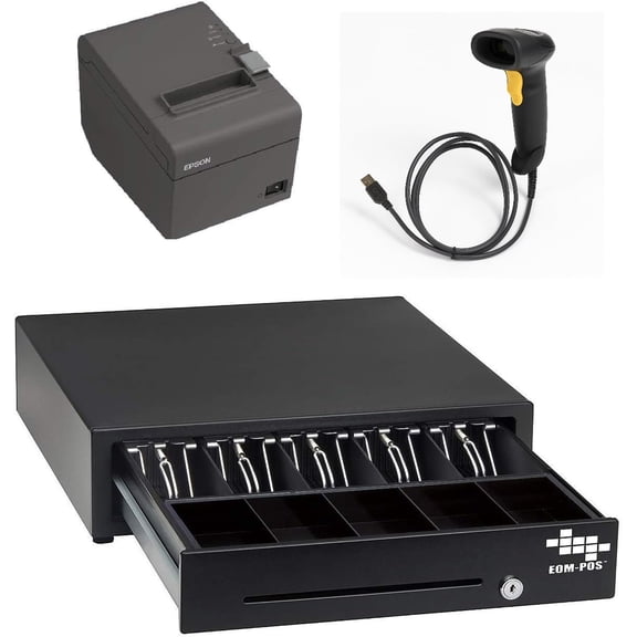 EOM-POS Square-Compatible POS Hardware Bundle: Cash Drawer, Receipt Printer, Barcode Scanner
