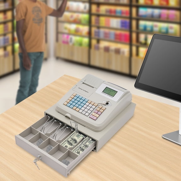 POS System Cash Register,Electronic Cash Register with Removable Cash Tray and Thermal Printer Small Square Money Drawer Multifunction Cash Register for Small Business/Retail/Restaurant