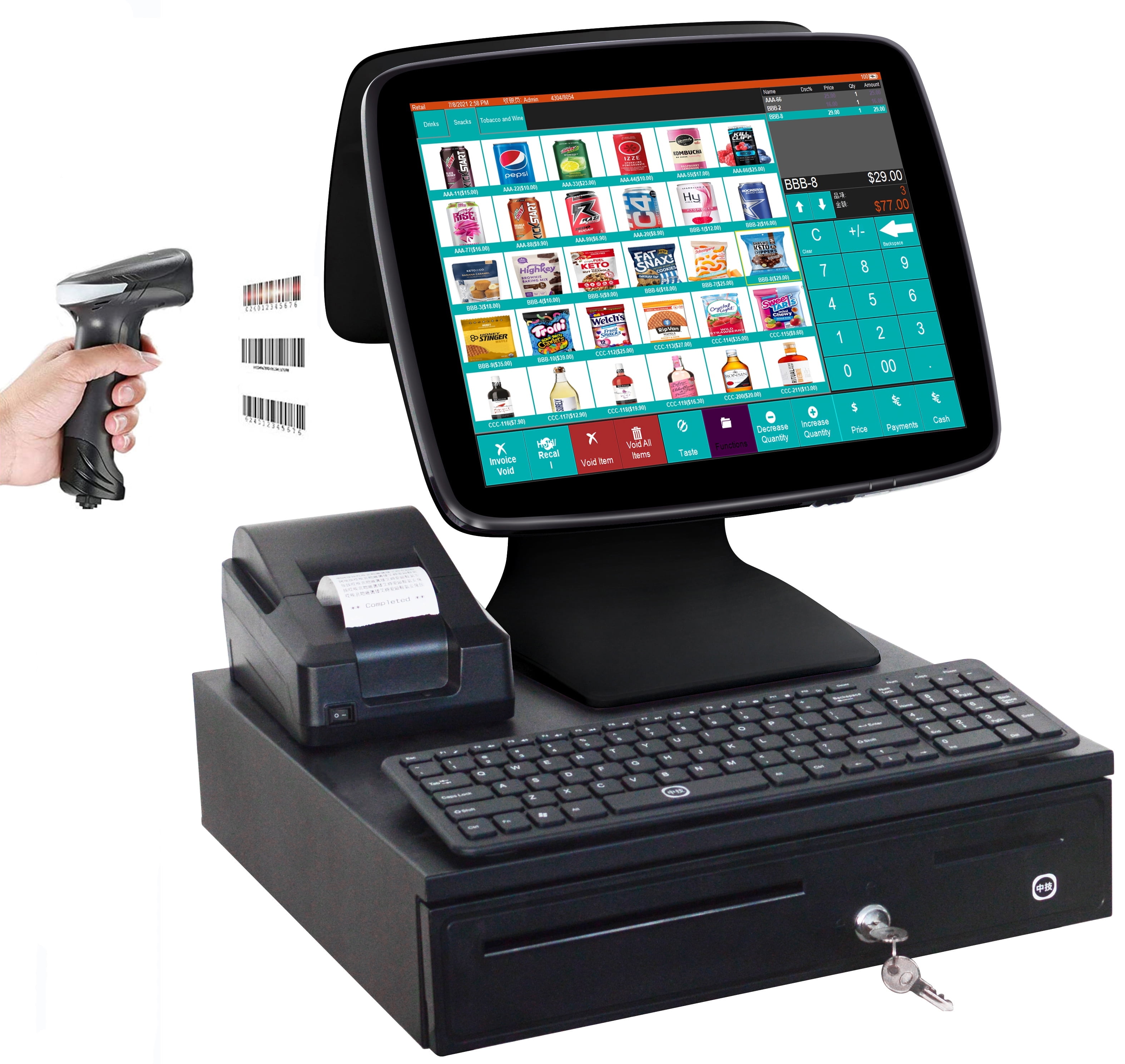 ZHONGJI Win10 POS System with Touch Screen, Terminal Receipt ZHONGJI Win10 POS System with Touch Screen, Terminal Receipt