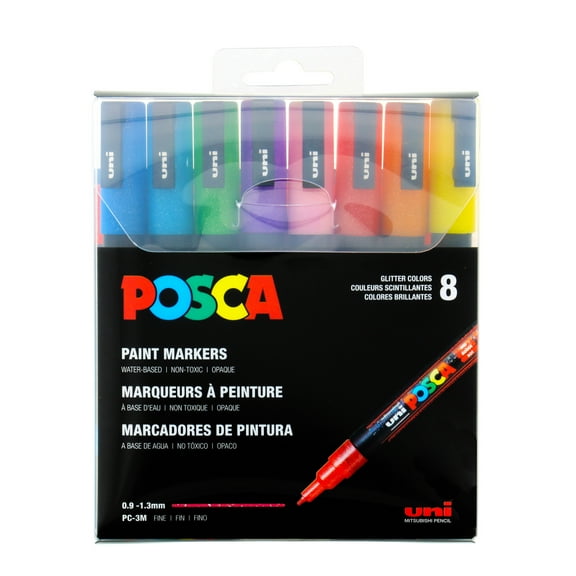 POSCA 8-Color Paint Marker Set, PC-3M Fine, Glitter Colors
