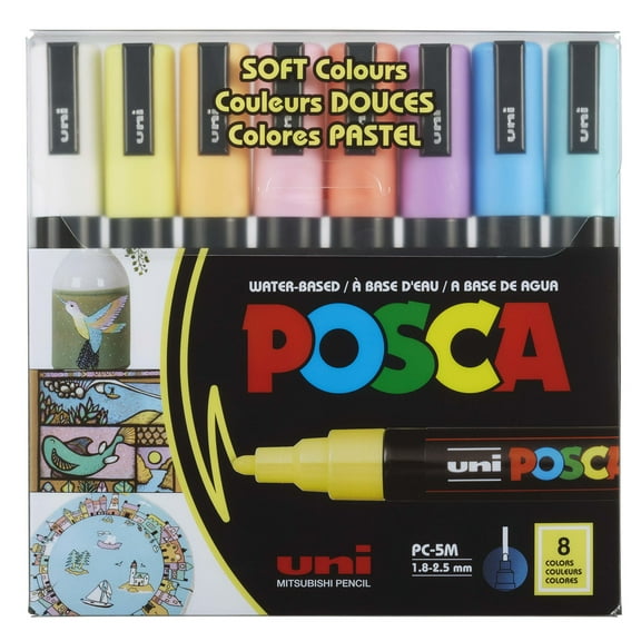 Uni POSCA PC-5M Paint Marker Set – 8 Soft Colors, Acrylic Paint Pens for Creative Art