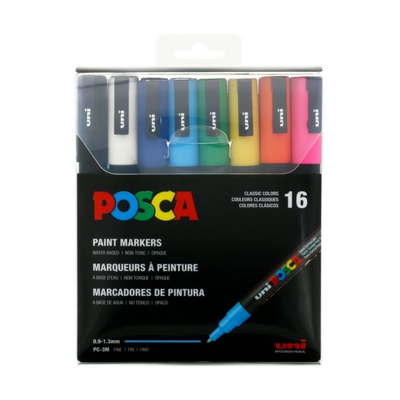 POSCA Non-Toxic Art Markers, Fine-Point, Multicolor, 16 Count Pack