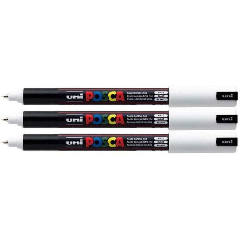 POSCA PC-1MR Colour Paint Marker Pens Ultra Fine 0.7mm - White - Pack of 3  