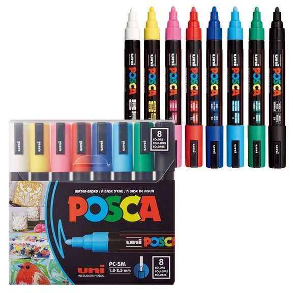 POSCA PC-5M Water-Based Paint Markers, Medium Tip (1.8-2.5mm), Assorted Ink, 8 Count