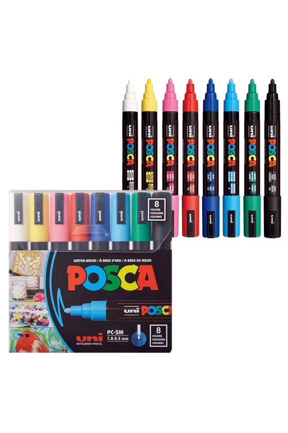 PC-5M Water-Based Paint Markers, Medium Tip (1.8-2.5mm), Assorted Ink, 8 Count