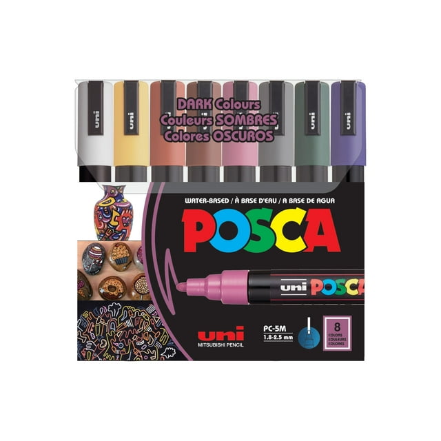POSCA Paint Marker Set, 8Color PC5M Medium Dark Color Set