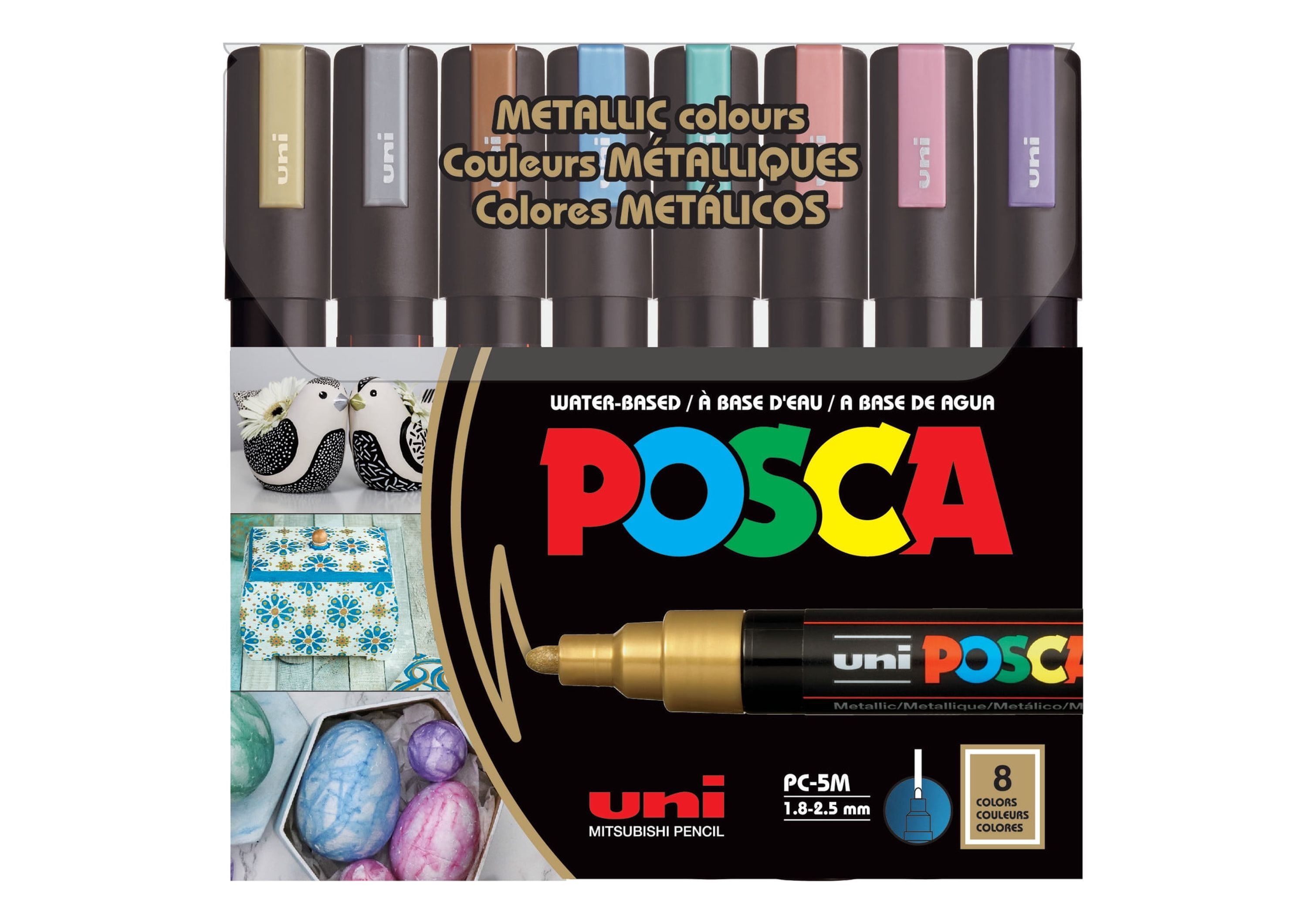 POSCA Paint Marker Set, 8-Color PC-5M Medium Metallic Color Set 