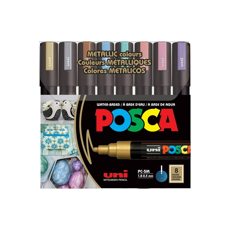 POSCA Medium PC-5M Art Paint Marker Pens Metallic Gift Set of 8 Drawing  Drafting Poster Coloring Colouring Markers Glass, Canvas Etc 