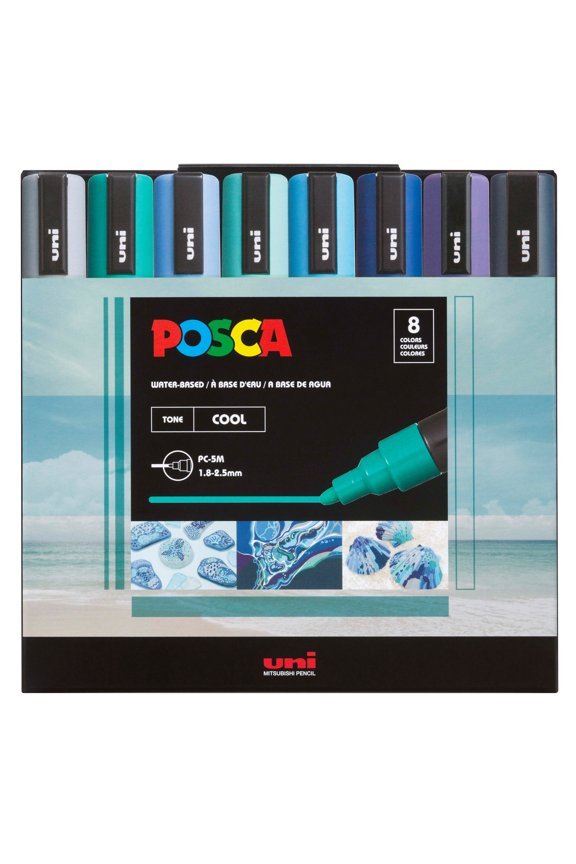 uni POSCA PC-5M Water-Based Paint Markers, Reversible Medium Tip (1.8-2.5mm), Cool Tone, 8 Pack
