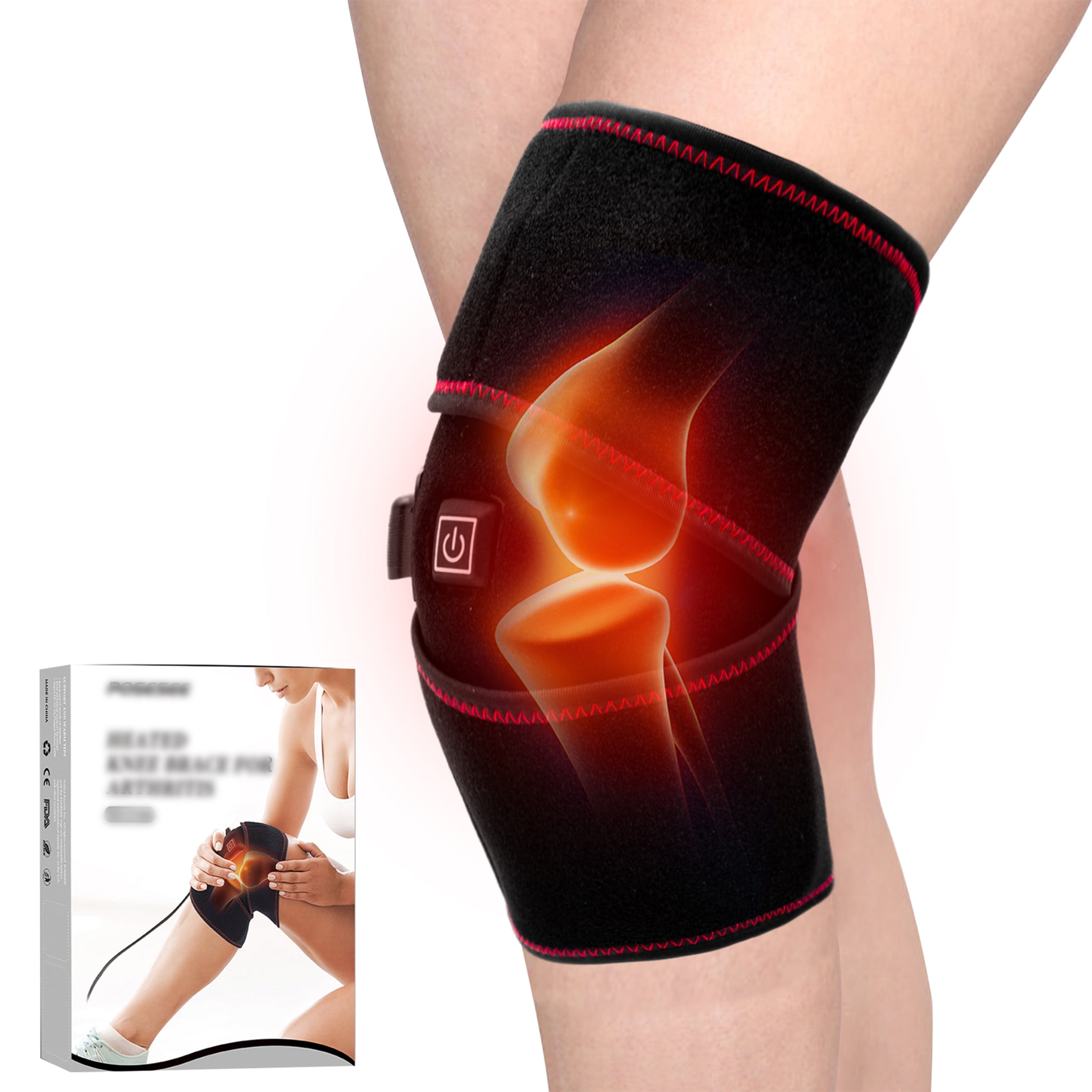 POSESEE Heated Knee Brace Heating Pad for Arthritis Pain Relief 3 Adjustable Temperature Thermal Therapy Heated knee pad with USB Adapter