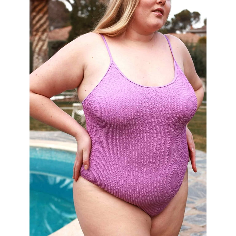POSESHE Plus Size Swimwear for women, One Piece Tummy Control Swimsuits,  Purple 14 