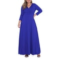 thumbnail image 1 of POSESHE Plus Size Women's Solid 3/4 Sleeve Evening Gown, Flowy V-Neck Maxi Dress, 1 of 6