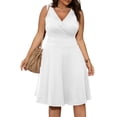 thumbnail image 1 of POSESHE Plus Size Women's Solid Sleeveless Evening Gown, Flowy V-Neck Midi Dress with Pockets, 1 of 5