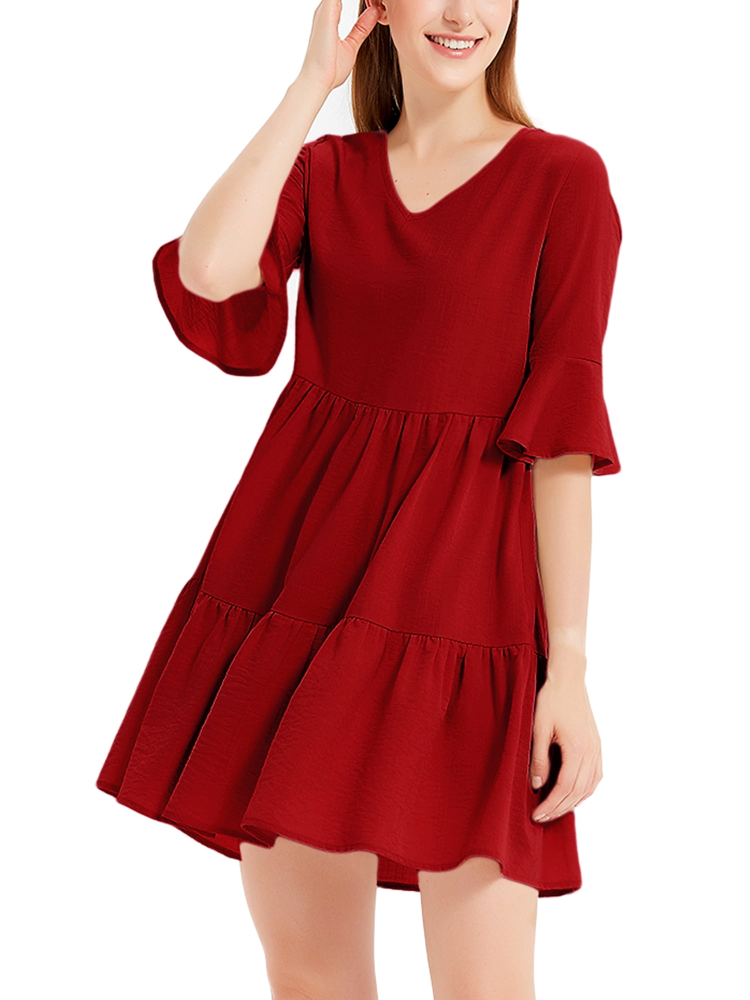 POSESHE Women Summer Tunic Dresses V Neck Casual Loose Flowy Swing