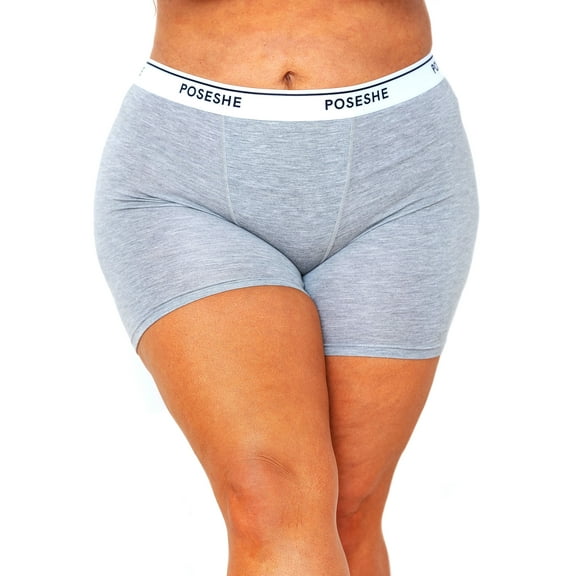 POSESHE Women's Boxer Underwear, Anti-Chafing Plus Size Boyshorts Panties 6" Inseam S-5XL