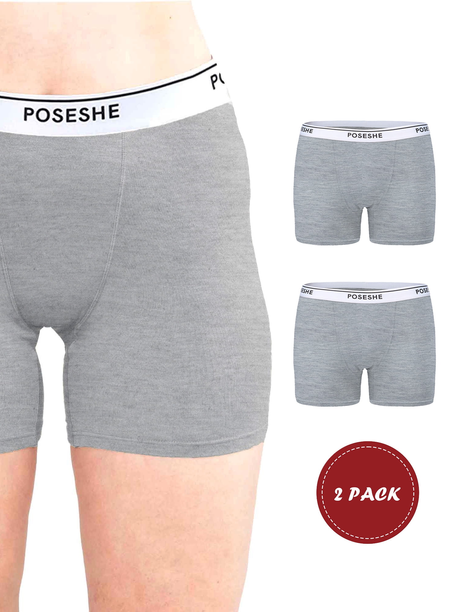 POSESHE Women's Boxer Underwear, Plus Size Boyshorts Panties 6/8