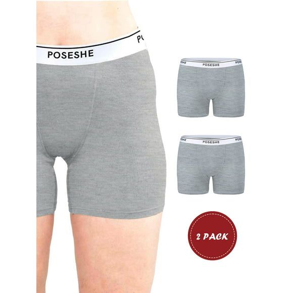 POSESHE Women's Boxer Underwear, Plus Size Boyshorts Panties 6/8" Inseam,2-Pack