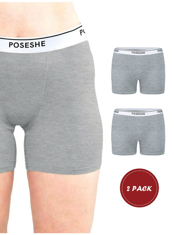 POSESHE Women's Boxer Underwear, Plus Size Boyshorts Panties 6/8" Inseam,2-Pack