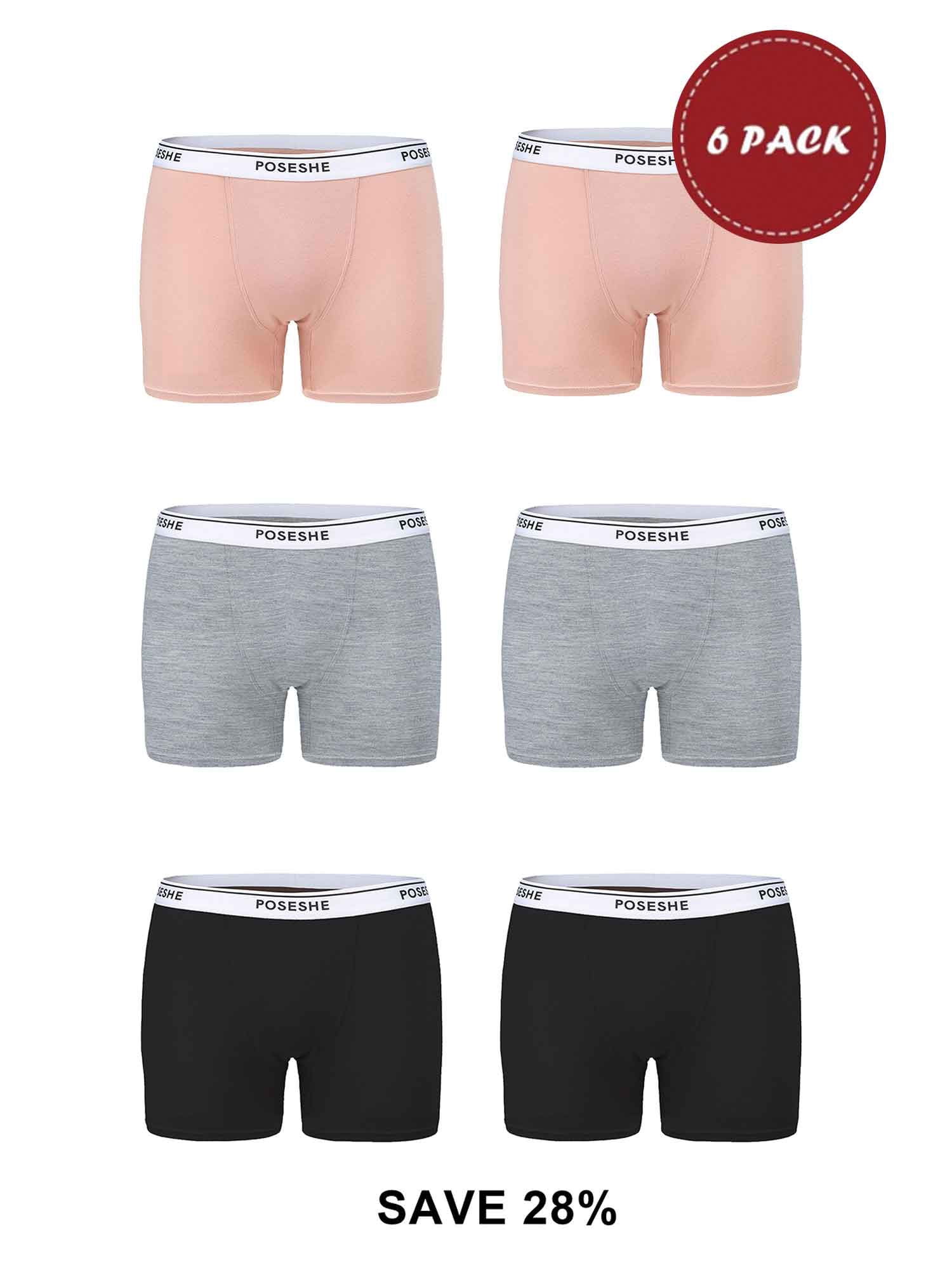POSESHE Women's Boxer Underwear, Plus Size Boyshorts Panties 6/8