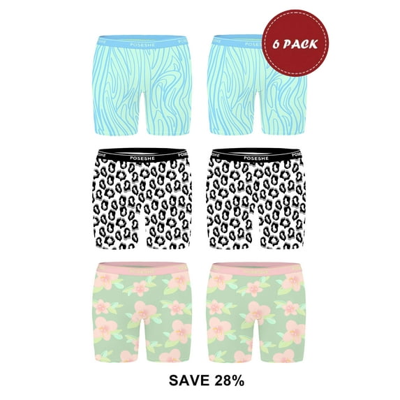 POSESHE Women's Boyshorts Briefs Underwear, Small To Plus Size, 6-Pack