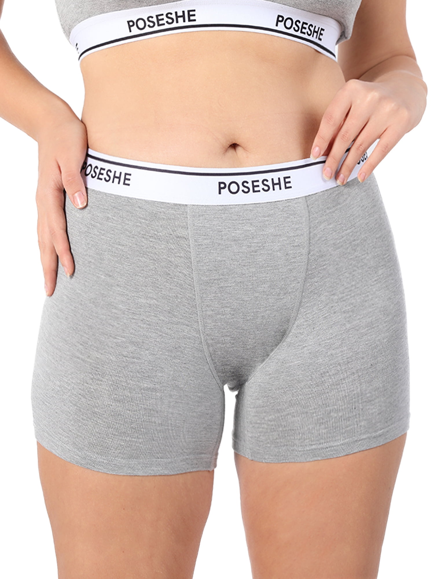 POSESHE Women's Boyshorts Panties Underwear, 3" Inseam,Gray2X