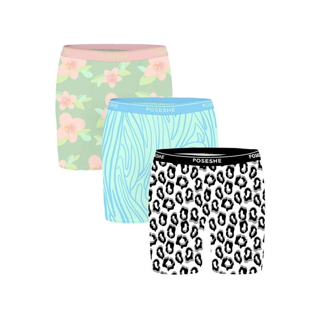 POSESHE Women's Boyshorts Panties Underwear, 6/8" inseam, S-5XL Plus Size, 3-Pack