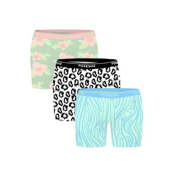 POSESHE Women's Boyshorts Panties Underwear, 6/8" inseam, S-5XL Plus Size, 3-Pack