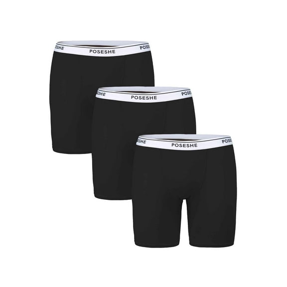 POSESHE Women's Boyshorts Panties Underwear, 6/8" inseam, S-5XL Plus Size, 3-Pack