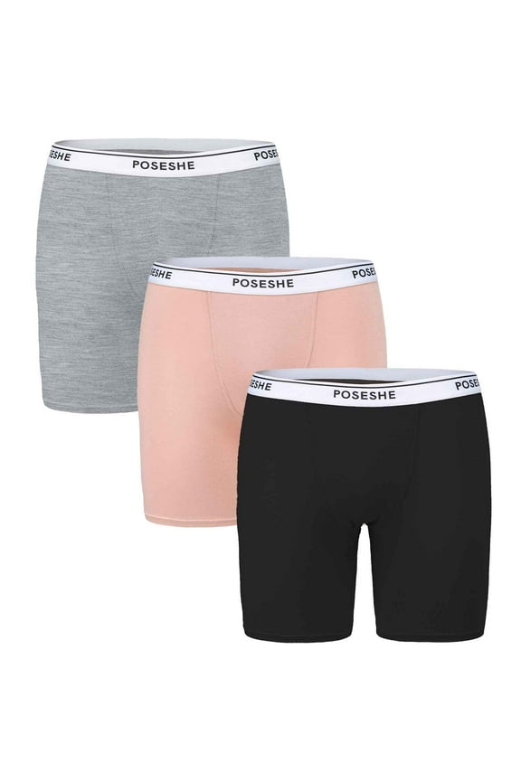 Women's Boyshorts Panties Underwear, 6/8" inseam, S-5XL Plus Size, 3-Pack