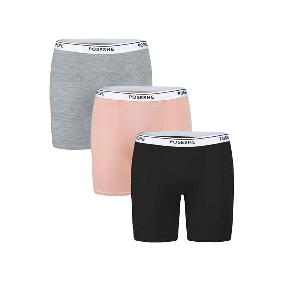 POSESHE Women's Boyshorts Panties Underwear, 6/8" inseam, S-5XL Plus Size, 3-Pack