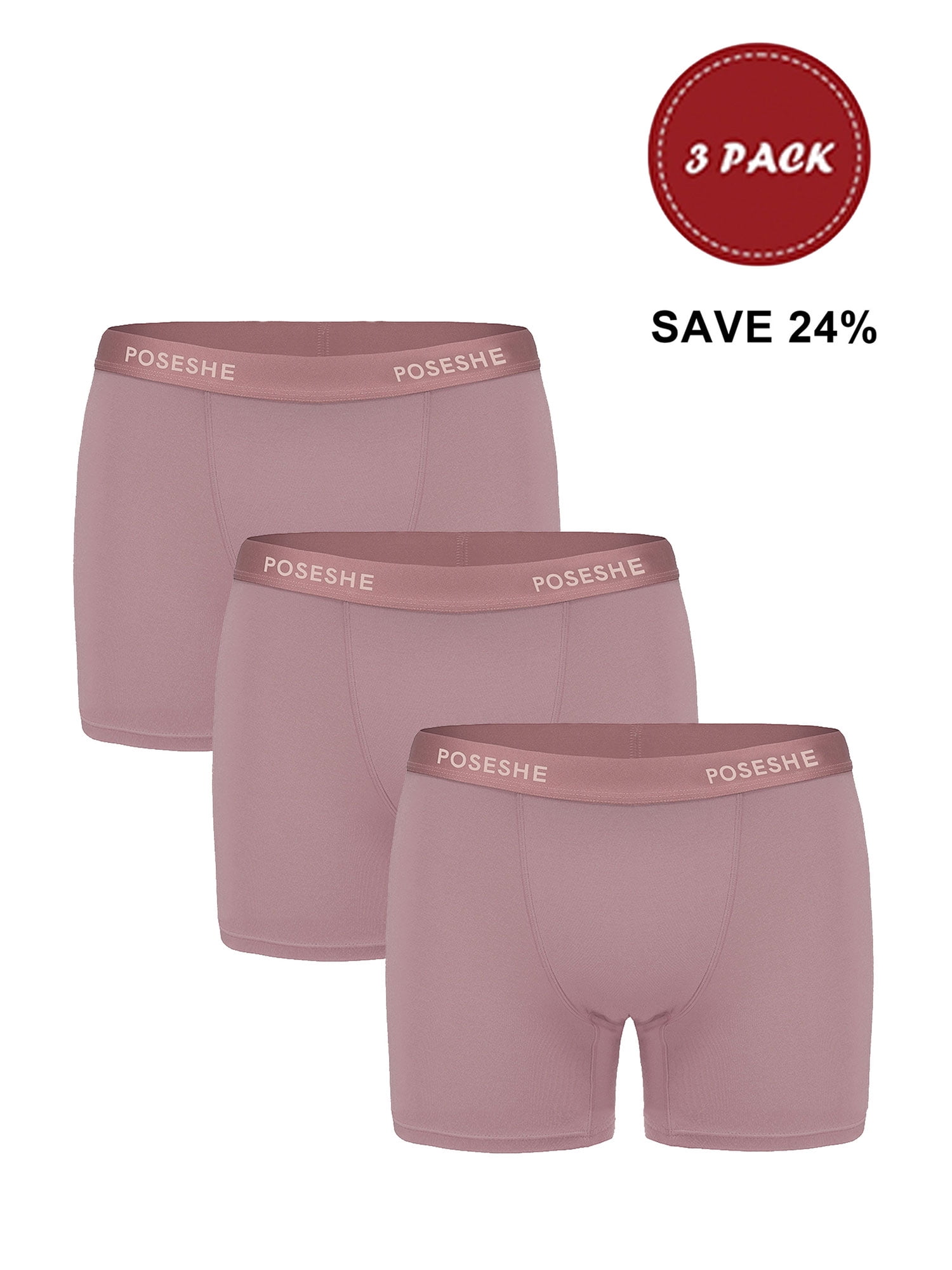 POSESHE Women's Boxer Underwear, Plus Size Boyshorts Panties 6/8 Inseam