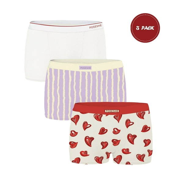 POSESHE Women's Micro-Modal Boyshorts Panties Underwear, Anti-chafing Plus Women's Boxer Briefs, 3" Inseam, 3 Pack