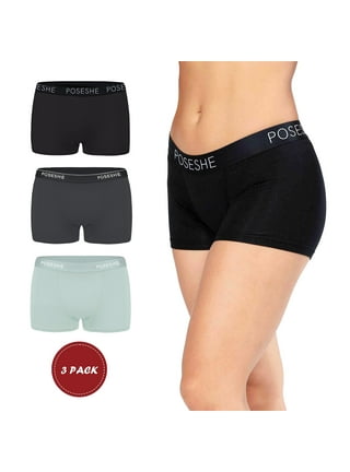 POSESHE Women's Boyshorts Panties Underwear, 3 Inseam, Black-S 