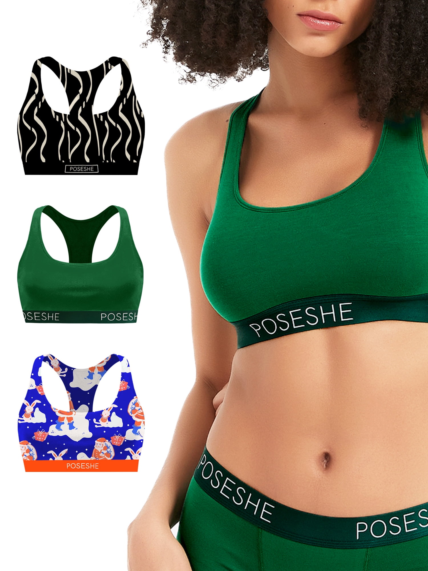 POSESHE Women's MicroModal Bralettes, S-5XL Plus Size Bra, 3 Pack 