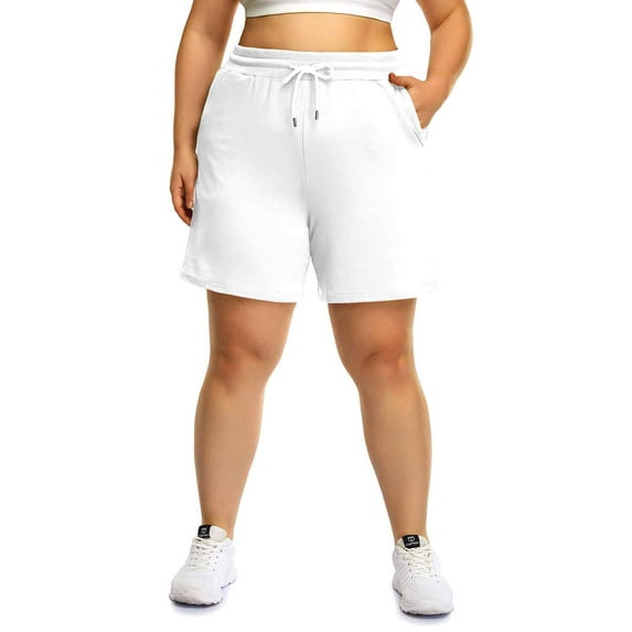 POSESHE Women's Plus Size High Waist Workout Yoga Sweatpants, Summer Drawstring Jogging Shorts, L-5X