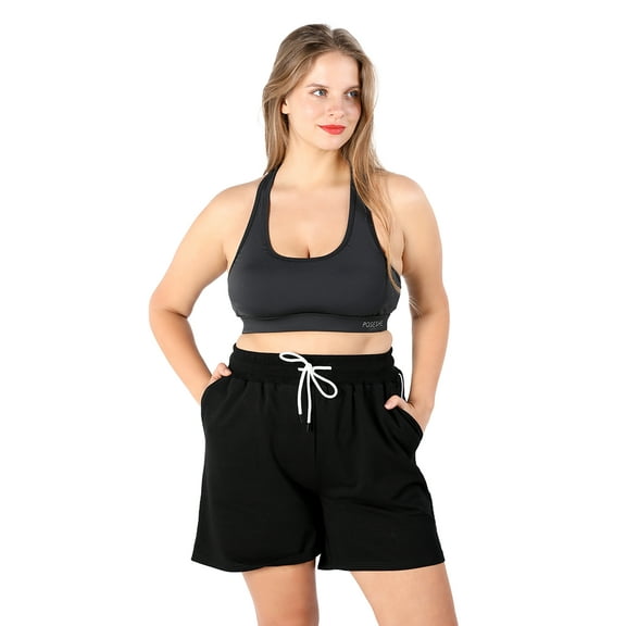 POSESHE Women's Plus Size High Waist Workout Yoga Sweatpants, Summer Drawstring Jogging Shorts, L-5X
