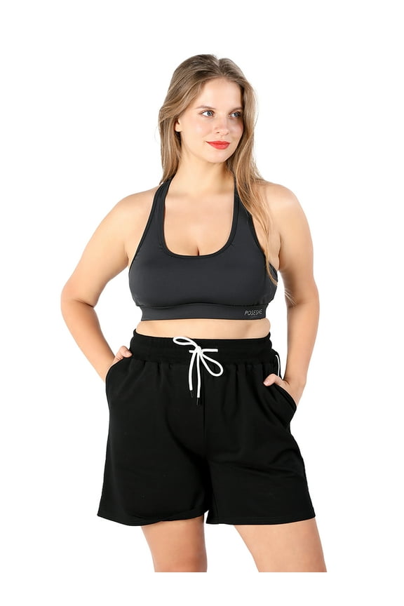 Women's Plus Size High Waist Workout Yoga Sweatpants, Summer Drawstring Jogging Shorts, L-5X