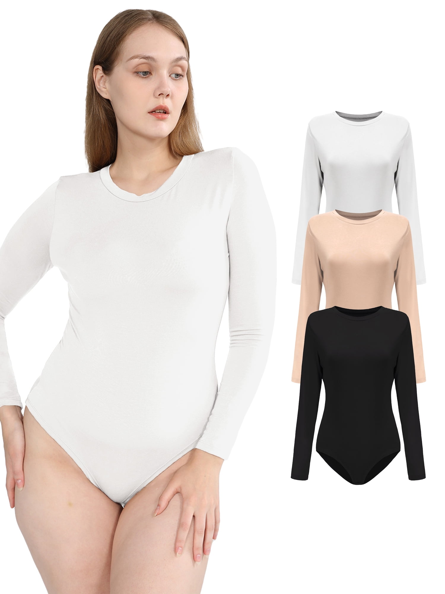 POSESHE Women's Plus Size Long Sleeve Bodysuit, S-5XL