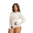 thumbnail image 1 of POSESHE Women's Plus Size Long Sleeve Bodysuit,Slim Fit Crew Neck Tops Cotton Bodysuit for Women,White,Size M, 1 of 8