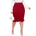 thumbnail image 1 of POSESHE Women's Plus Size Pencil Skirt For Work, Black Office Skirts For Women, Fashion Ruffle-Trim Business Skirts, 1 of 5