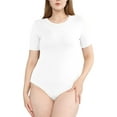 thumbnail image 1 of POSESHE Women's Plus Size Round Neck Short Sleeve Bodysuit, 3X, White, 1 of 7