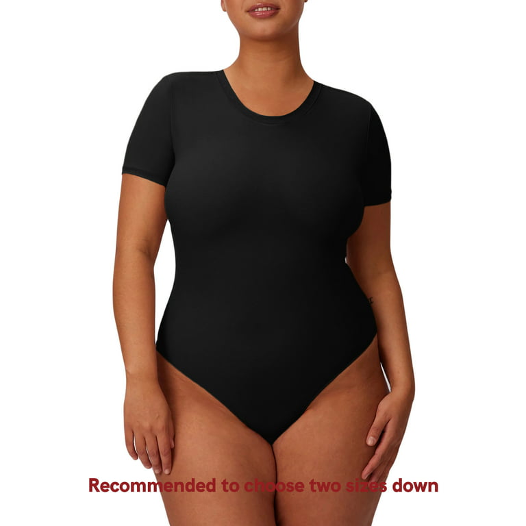 POSESHE Women's Plus Size Square Tank Bodysuit in Black, M-5X