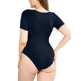 thumbnail image 1 of POSESHE Women's Plus Size Square Neck Short Sleeve Bodysuit, 1X, Navy Blue, 1 of 7