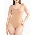 thumbnail image 1 of POSESHE Women's Plus Size Square Neck Short Sleeve Bodysuit, 2X, Beige, 1 of 7