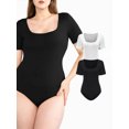 thumbnail image 1 of POSESHE Women's Plus Size Square Neck Short Sleeve Bodysuit, S-5XL, 2 Piece, 1 of 6